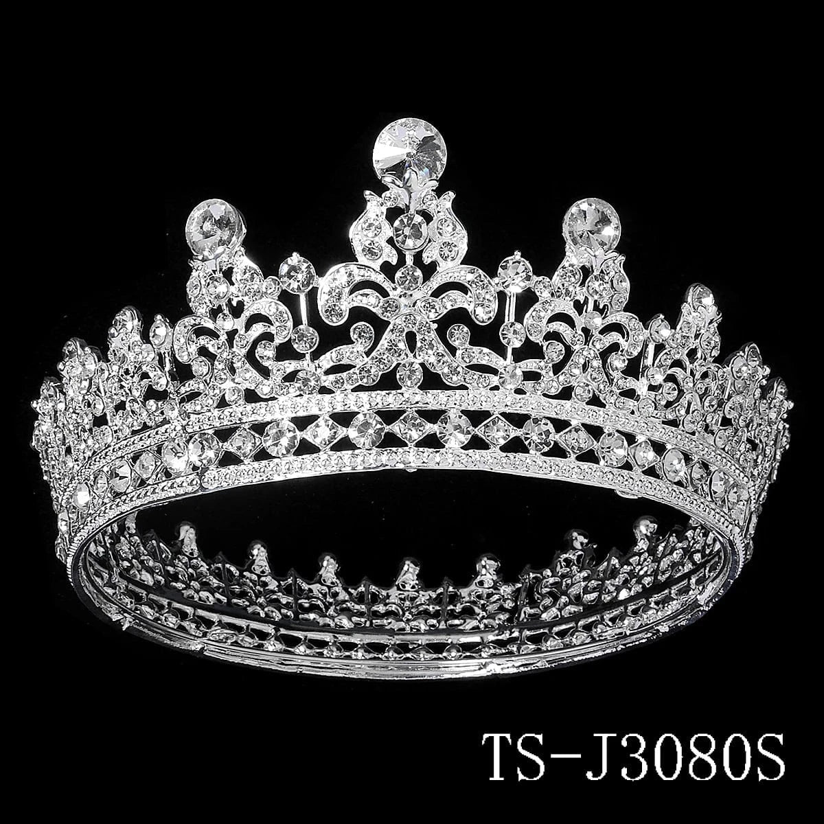 TS-J3080S Baroque Round Gold Luxury Pageant Rhinestone Crystal Tiaras Crown for Bridal Queens Corona hair jewelry