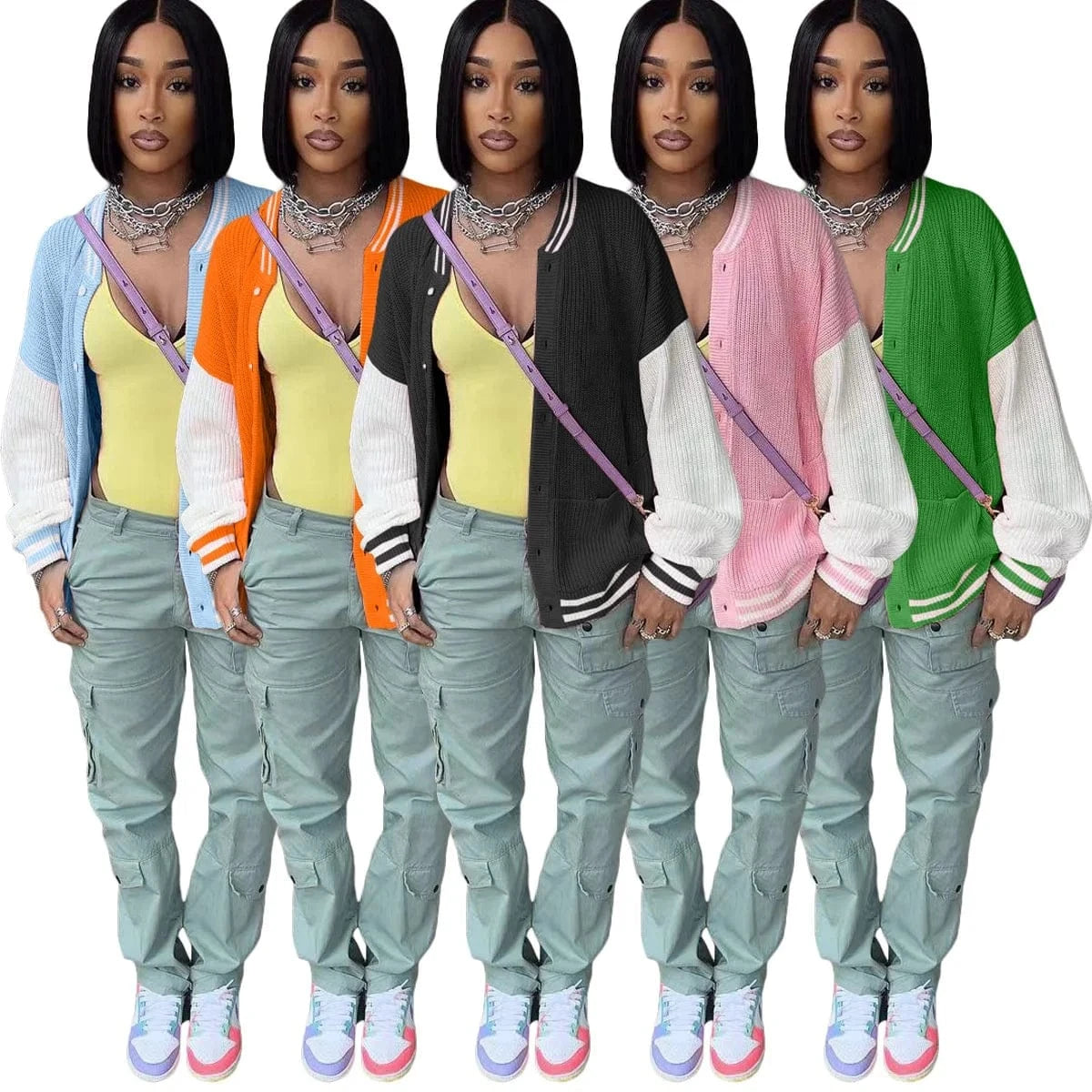 TS1276 New arrivals fall 2024 clothes fashion pockets women's jackets casual sweater winter jacket knitted baseball jackets