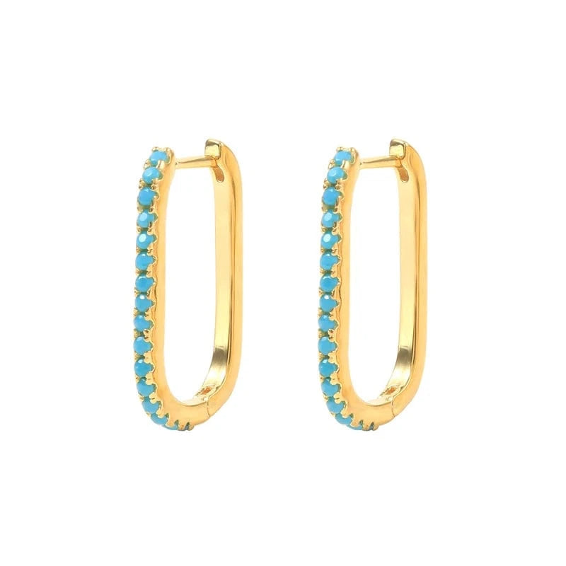 Turquoise S925 sterling silver U-shaped micro-inlaid colorful zircon personalized trendy hoop earrings jewelry for women