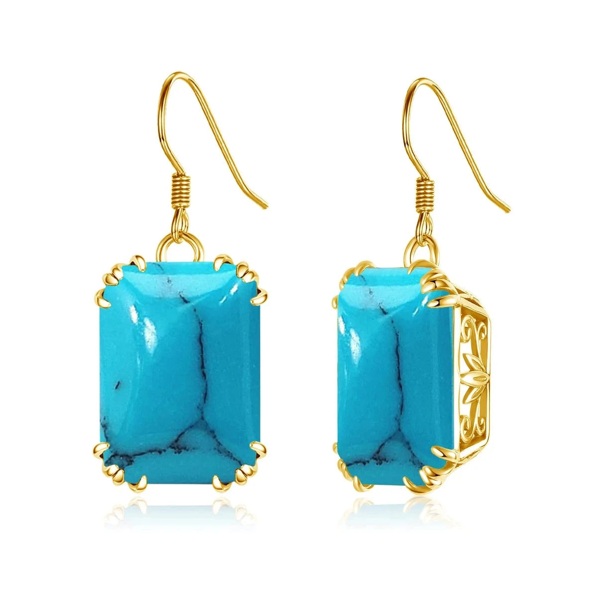 Turquoise wholesale 18k Gold color Flower Earrings Red Ruby Square 925 Sterling Silver Women gemstone earrings jewelry