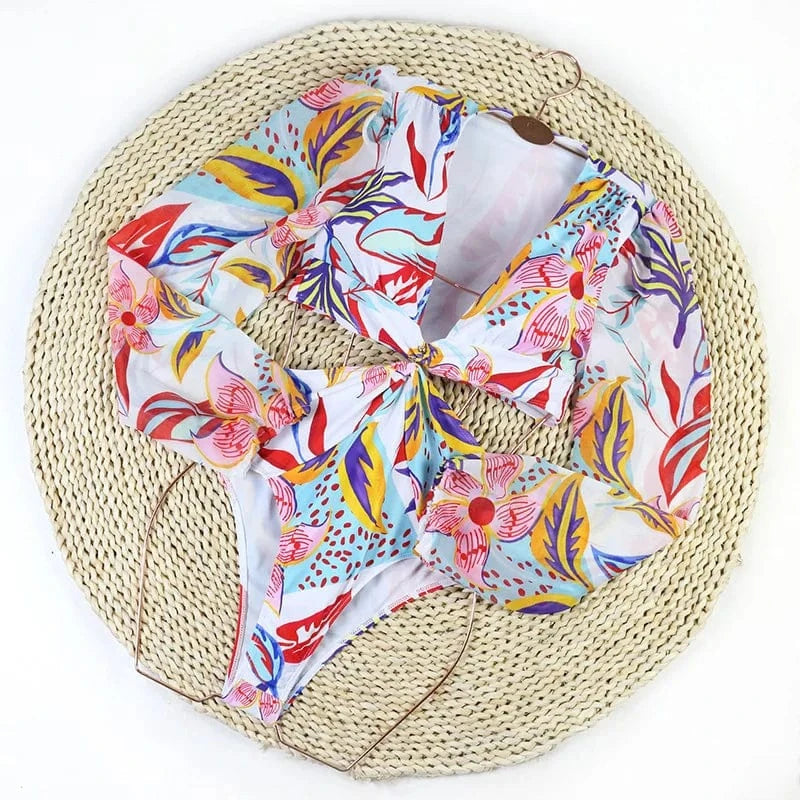 TW 2024 luxury women swimsuit hollow out on both sides bikini  print long sleeves swimwear