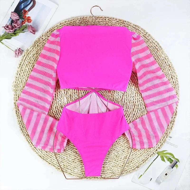 TW 2024 Solid One Piece Swimsuit Women Swimwear Monokini Long Sleeve Female Bathing Suit Surfing Bodysuit Swim Wear Beach
