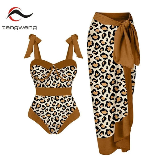 TW 2024 trajes de bano women custom swim skirt beach leopard push up vintage one piece swimsuit swimwear beachwear cover up