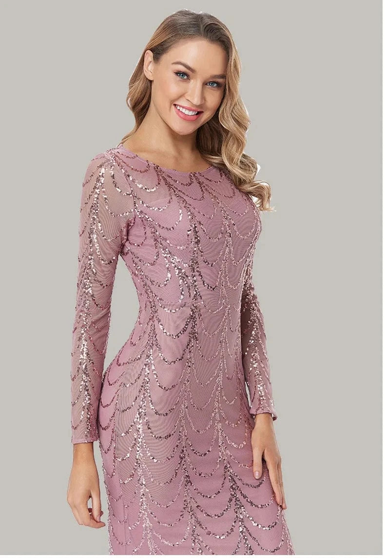TW00028 New Design Spring Summer Slim Banquet Mermaid Dress Elegant Long Sleeve O-neck Sequin Dresses Women Party Evening Dress