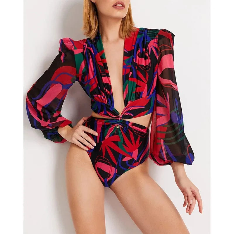TW71038  2024 swimwear custom long sleeve mesh one piece bathing suit bikinis & beachwear Swimsuit Swimwear Women