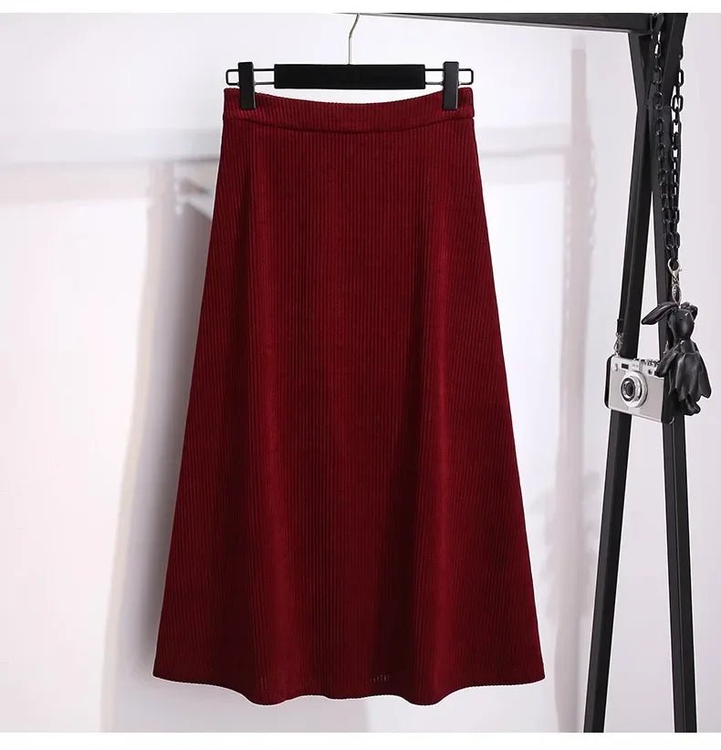Two - Piece Corduroy Jacket And Mini Skirt Set + Red Color + Elegant Autumn Chic Style - SN Wigs & More