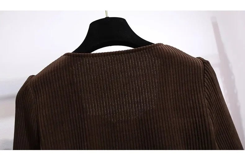 Two - Piece Corduroy Jacket And Mini Skirt Set + Red Color + Elegant Autumn Chic Style - SN Wigs & More