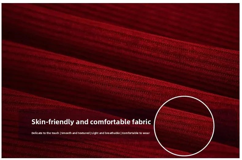 Two - Piece Corduroy Jacket And Mini Skirt Set + Red Color + Elegant Autumn Chic Style - SN Wigs & More