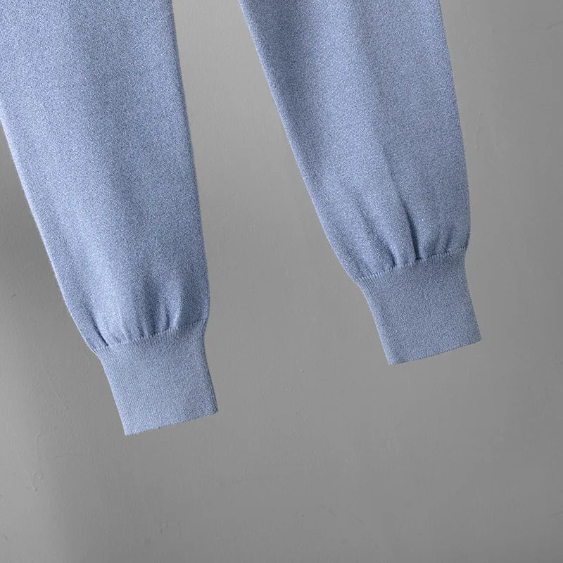 Two Piece Knit Set + Zippered O Neck Knit Top And High Waist Sweatpants + Casual Style - SN Wigs & More