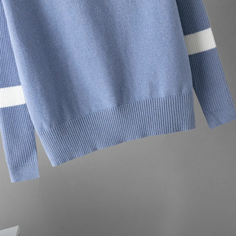 Two Piece Knit Set + Zippered O Neck Knit Top And High Waist Sweatpants + Casual Style - SN Wigs & More