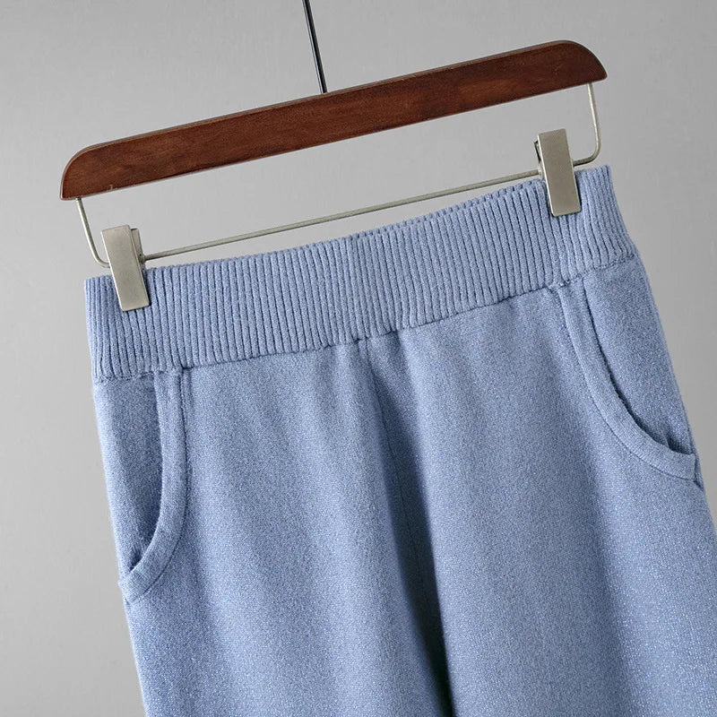 Two Piece Knit Set + Zippered O Neck Knit Top And High Waist Sweatpants + Casual Style - SN Wigs & More
