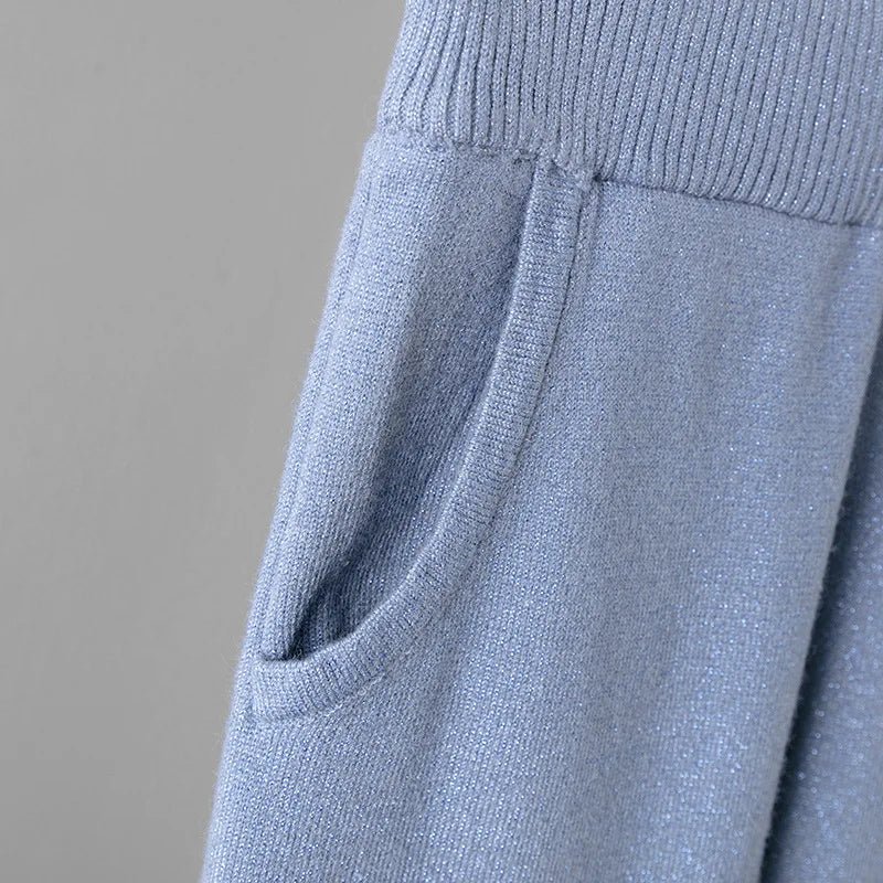 Two Piece Knit Set + Zippered O Neck Knit Top And High Waist Sweatpants + Casual Style - SN Wigs & More