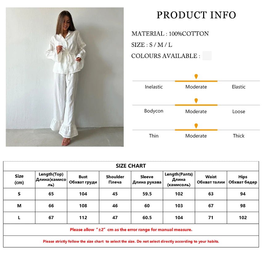 Two - Piece Nightwear Set - Turn - Down Collar And 100% Cotton Long - Sleeve Top - Cozy Casual Homewear - SN Wigs & More