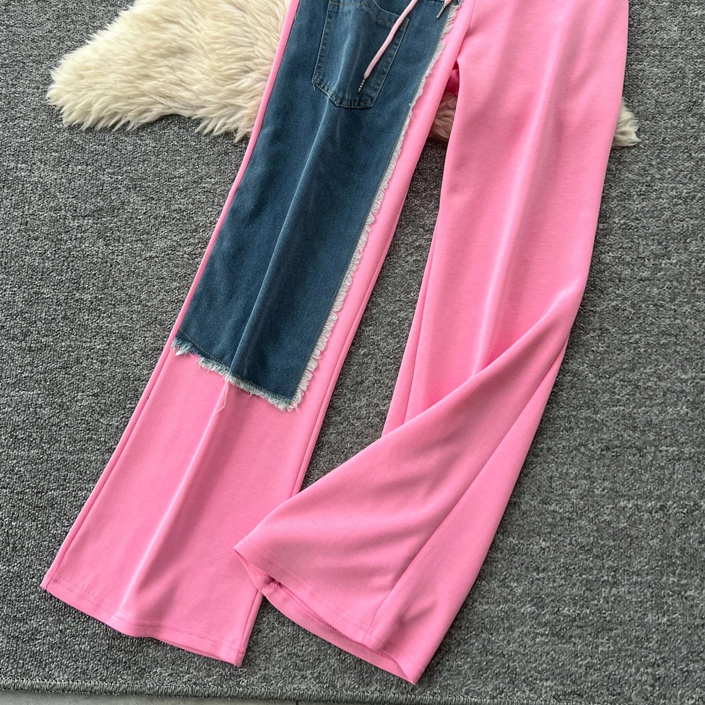 Two Piece Pant Set Hooded Casual Loose Fit Top And Wide Leg Denim Pants For Everyday Style - SN Wigs & More