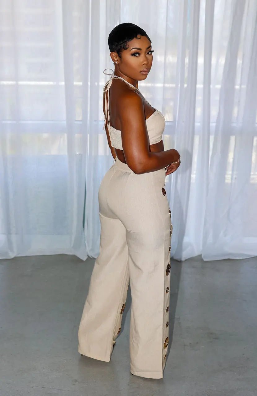 Two Piece Pant Set Strapless Bustier Top High Waist Wide Leg Y2K Streetwear Collection - SN Wigs & More