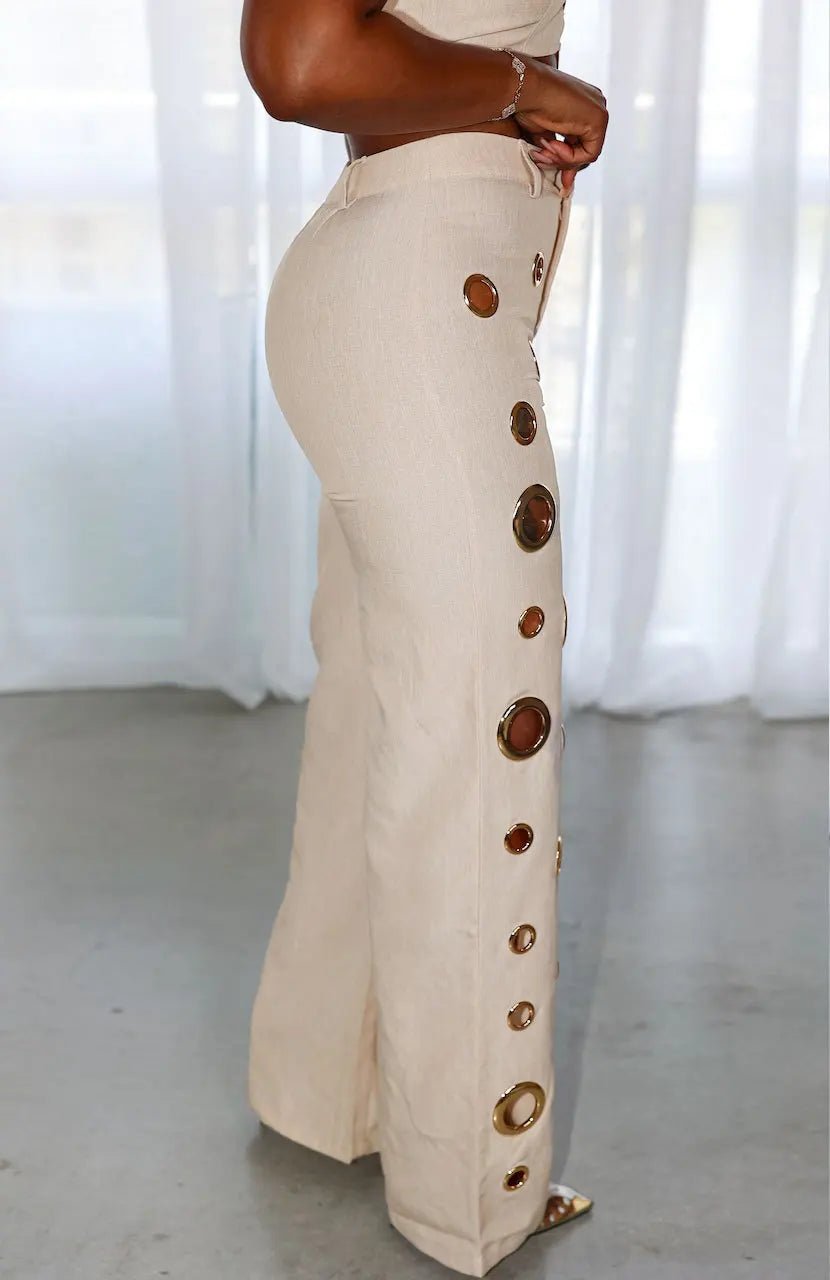 Two Piece Pant Set Strapless Bustier Top High Waist Wide Leg Y2K Streetwear Collection - SN Wigs & More