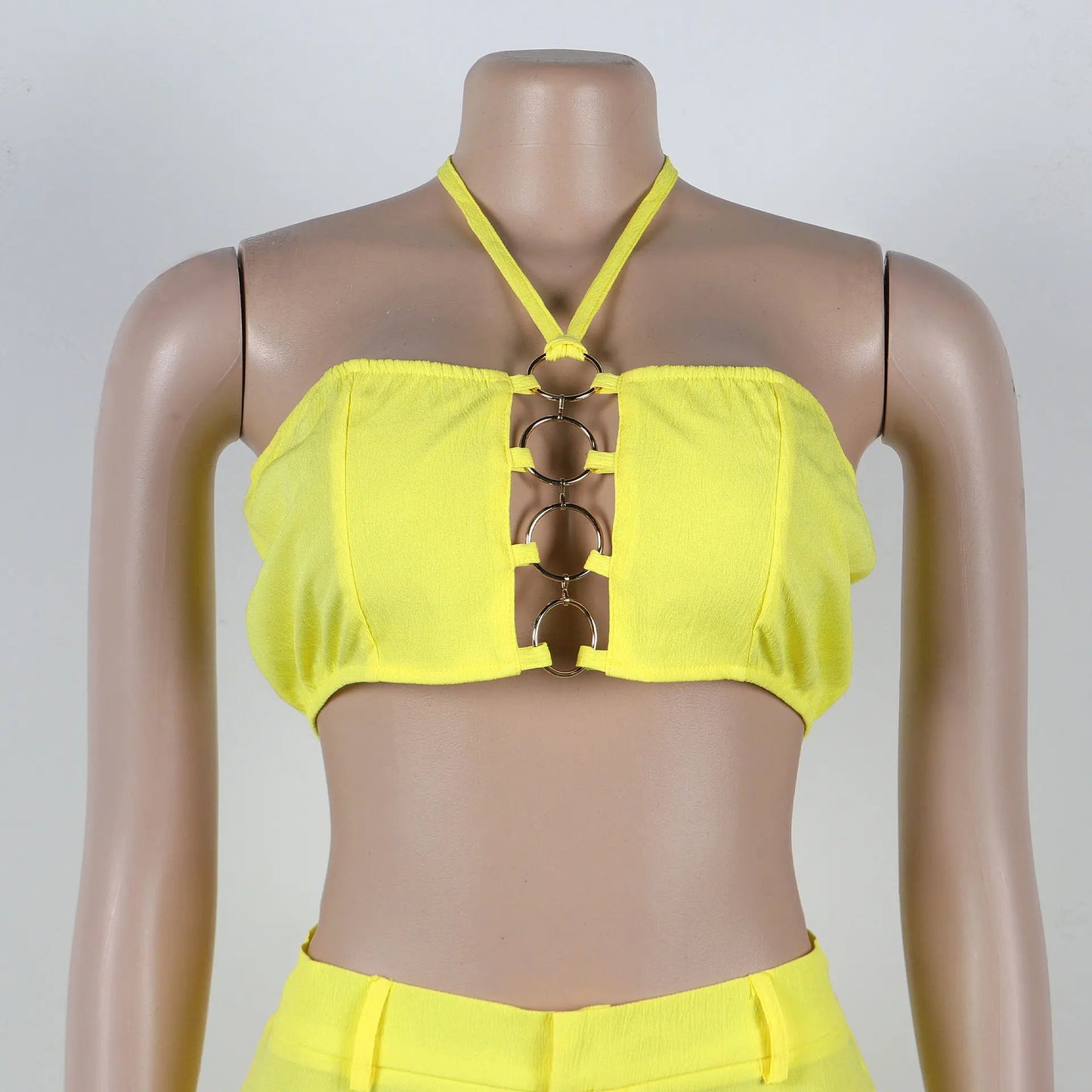 Two Piece Pant Set Strapless Bustier Top High Waist Wide Leg Y2K Streetwear Collection - SN Wigs & More
