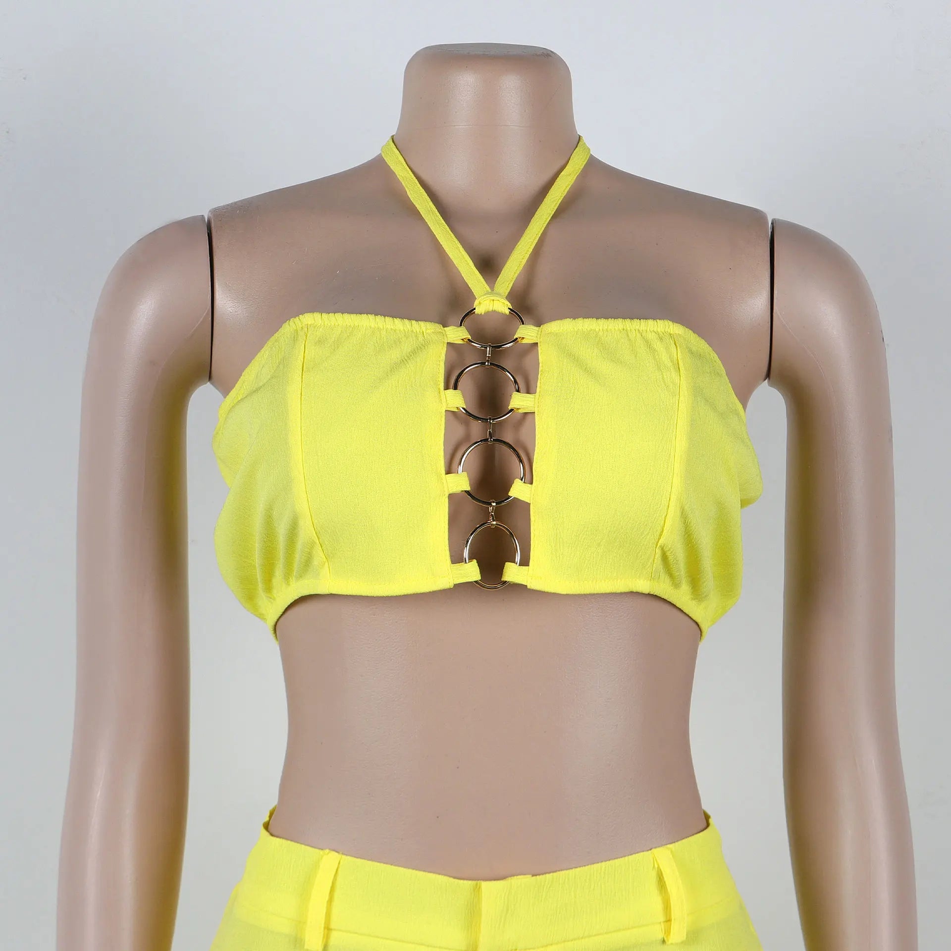 Two Piece Pant Set Strapless Bustier Top High Waist Wide Leg Y2K Streetwear Collection - SN Wigs & More