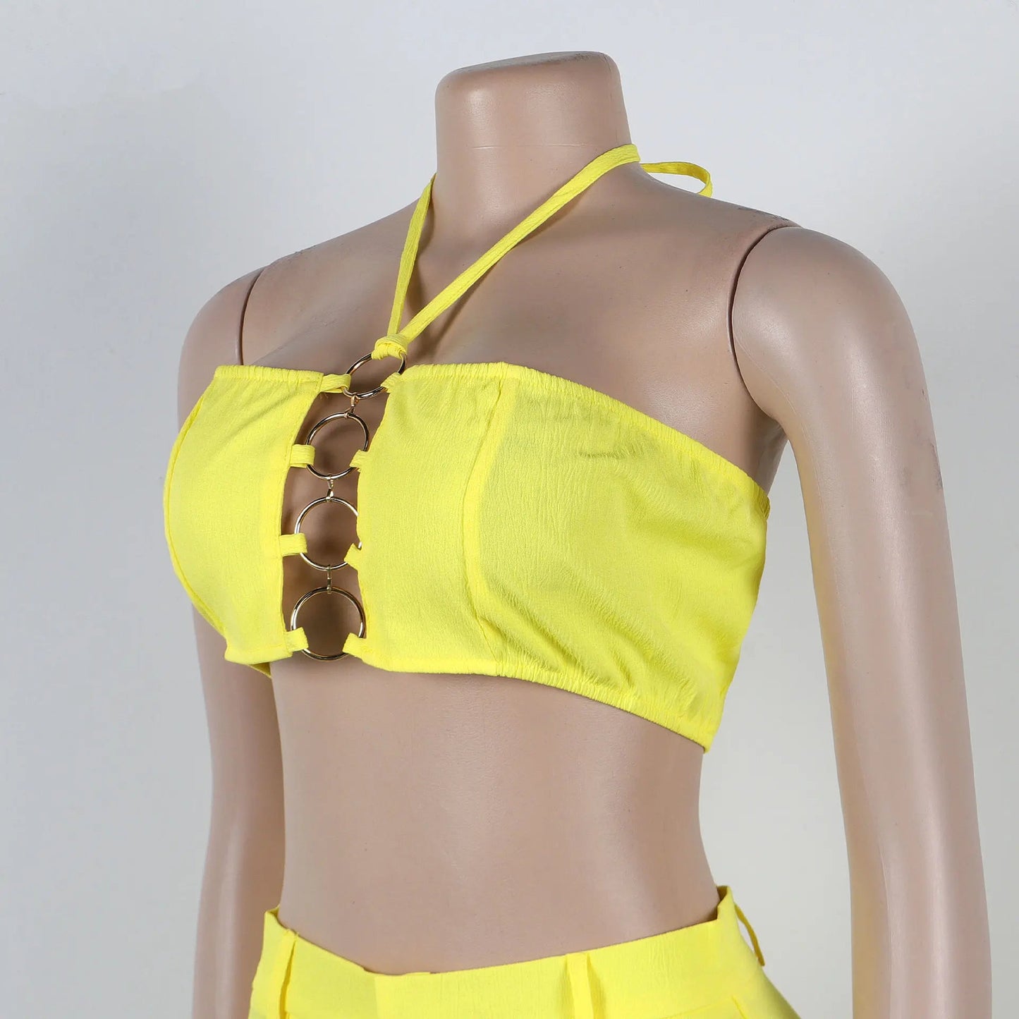 Two Piece Pant Set Strapless Bustier Top High Waist Wide Leg Y2K Streetwear Collection - SN Wigs & More