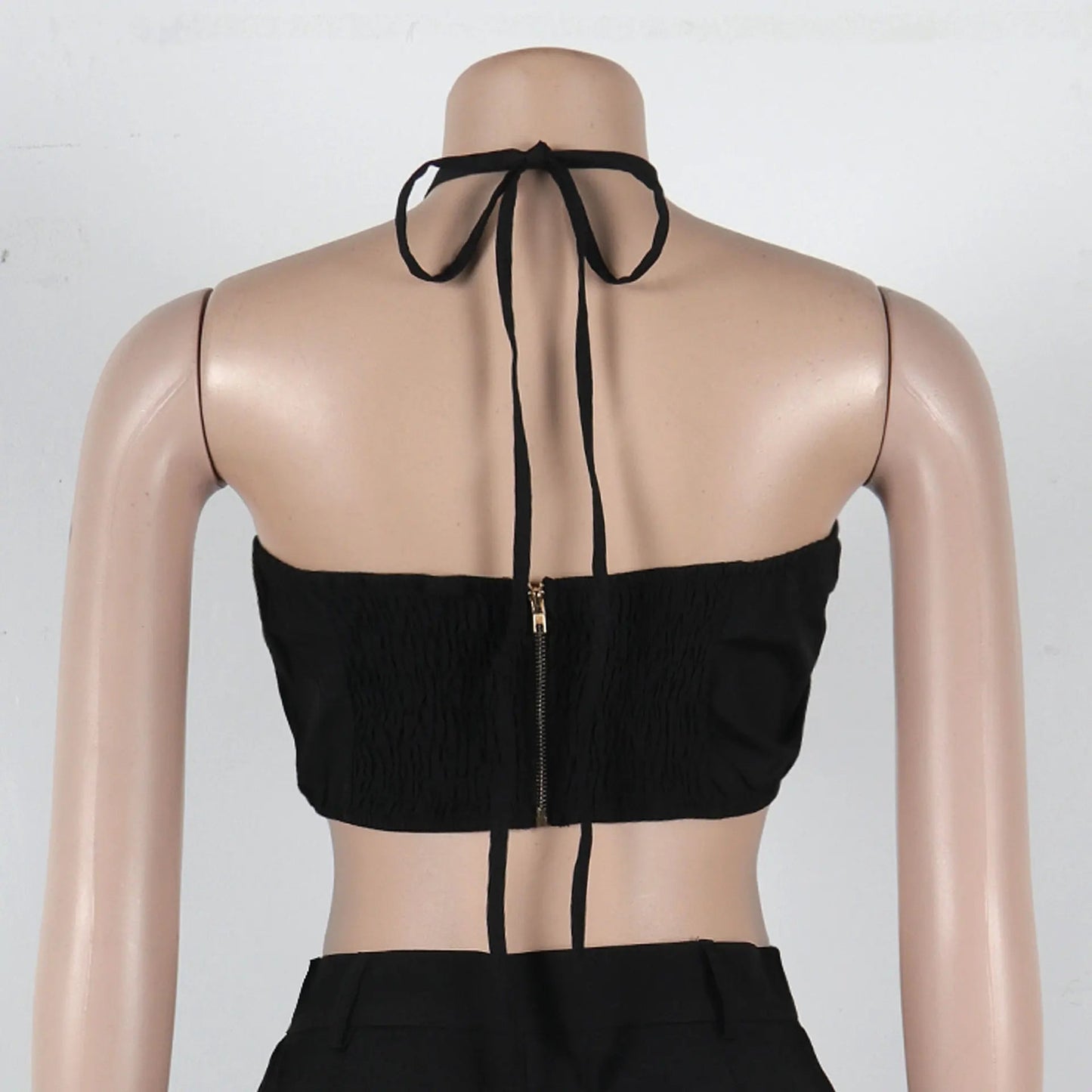 Two Piece Pant Set Strapless Bustier Top High Waist Wide Leg Y2K Streetwear Collection - SN Wigs & More