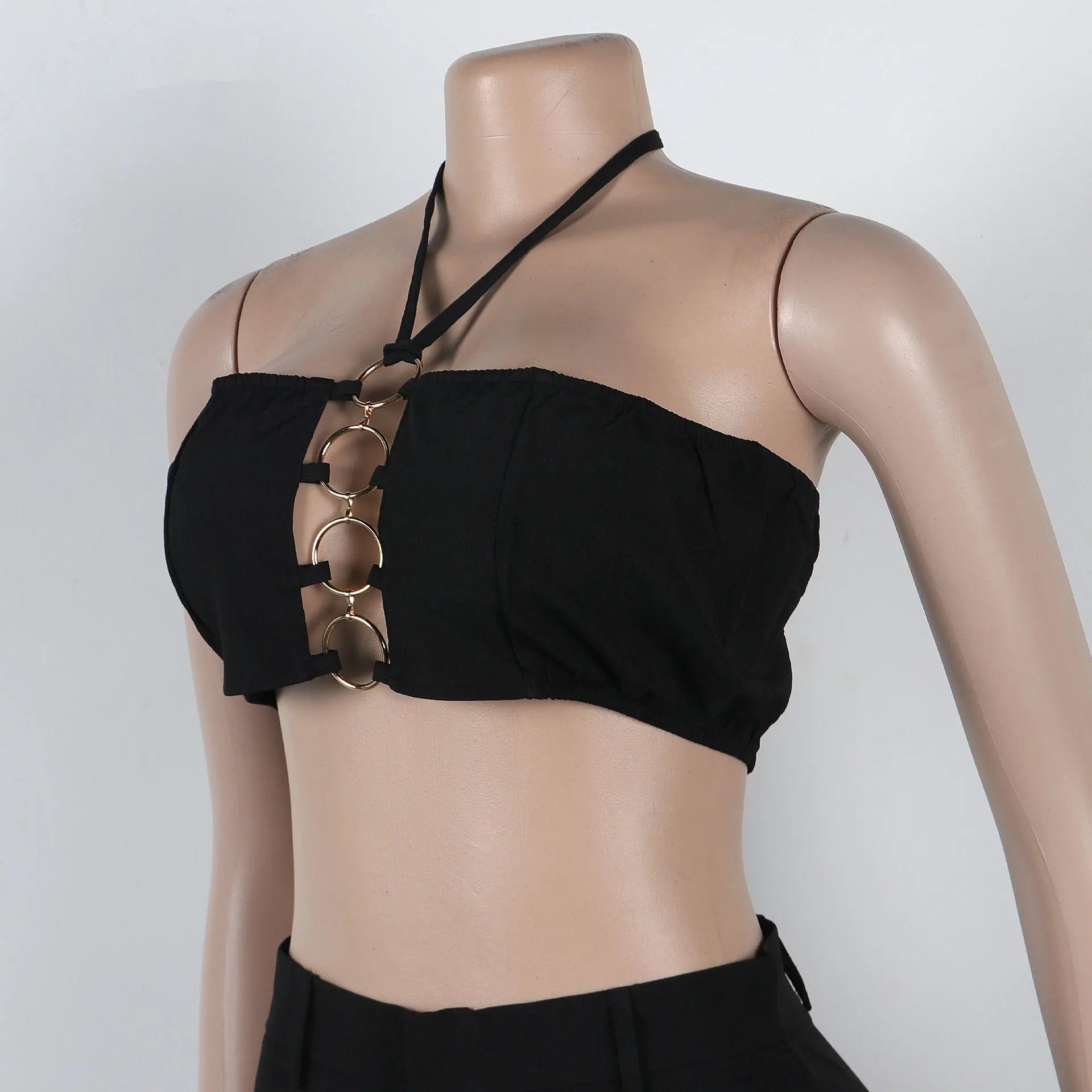 Two Piece Pant Set Strapless Bustier Top High Waist Wide Leg Y2K Streetwear Collection - SN Wigs & More