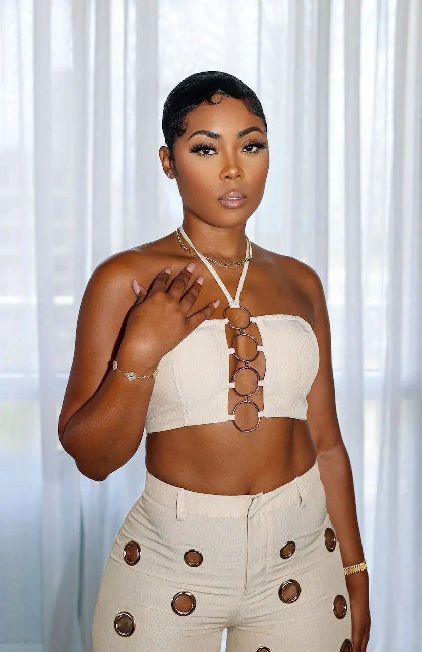 Two Piece Pant Set Strapless Bustier Top High Waist Wide Leg Y2K Streetwear Collection - SN Wigs & More