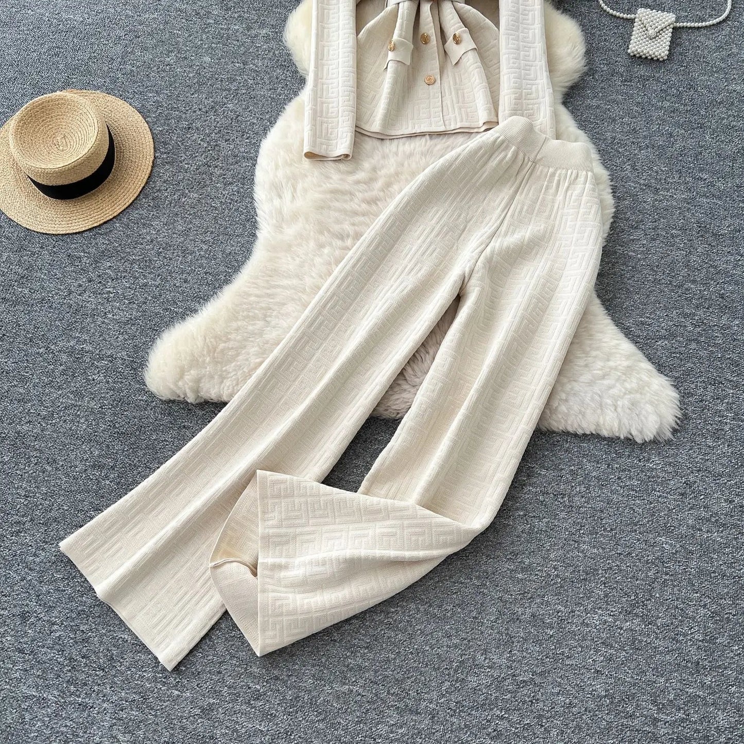 Two Piece Pant Set Turn Down Collar With High Elastic Waist Y2K Streetwear Elegant - SN Wigs & More