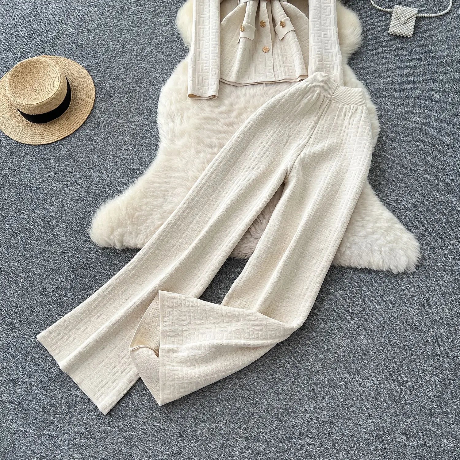 Two Piece Pant Set Turn Down Collar With High Elastic Waist Y2K Streetwear Elegant - SN Wigs & More