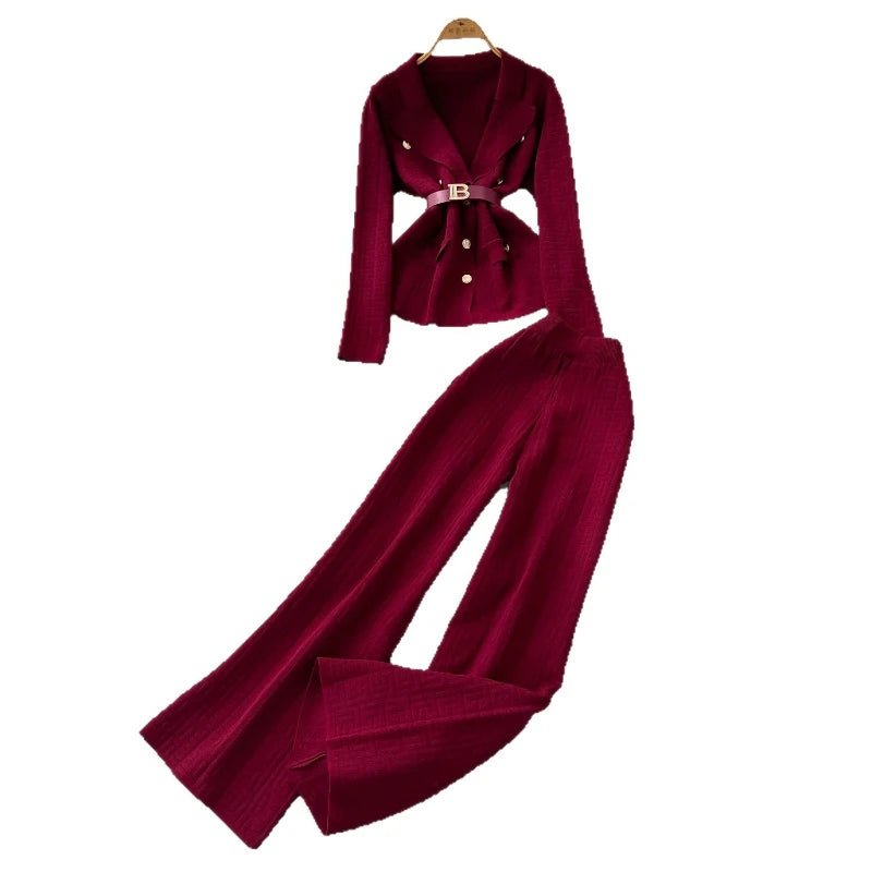 Two Piece Pant Set Turn Down Collar With High Elastic Waist Y2K Streetwear Elegant - SN Wigs & More