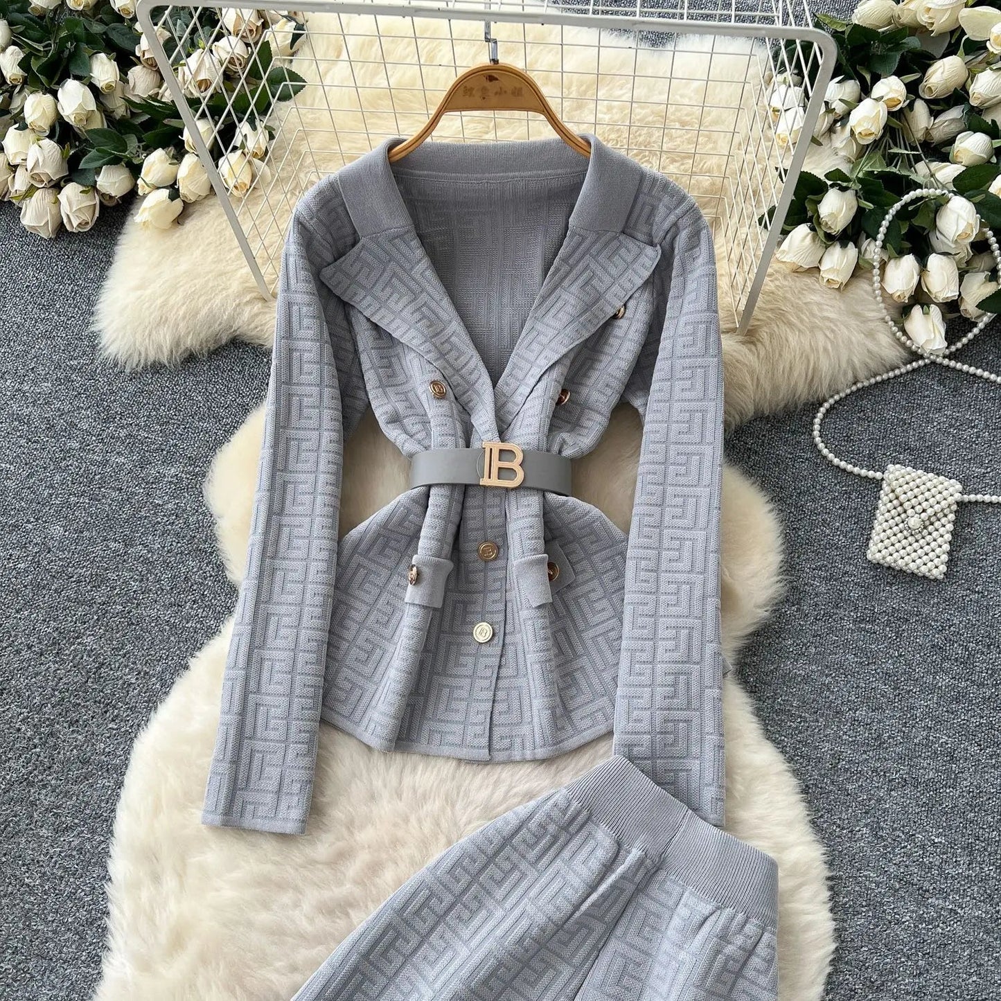 Two Piece Pant Set Turn Down Collar With High Elastic Waist Y2K Streetwear Elegant - SN Wigs & More