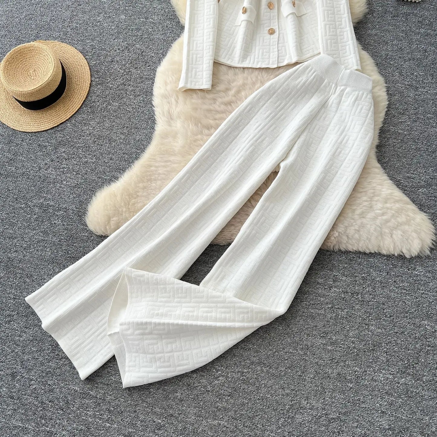 Two Piece Pant Set Turn Down Collar With High Elastic Waist Y2K Streetwear Elegant - SN Wigs & More