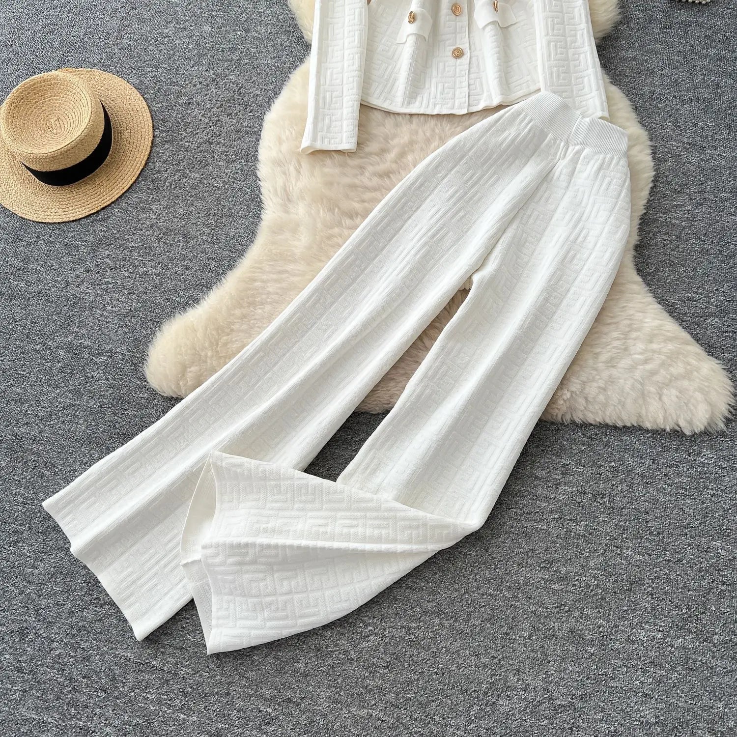 Two Piece Pant Set Turn Down Collar With High Elastic Waist Y2K Streetwear Elegant - SN Wigs & More