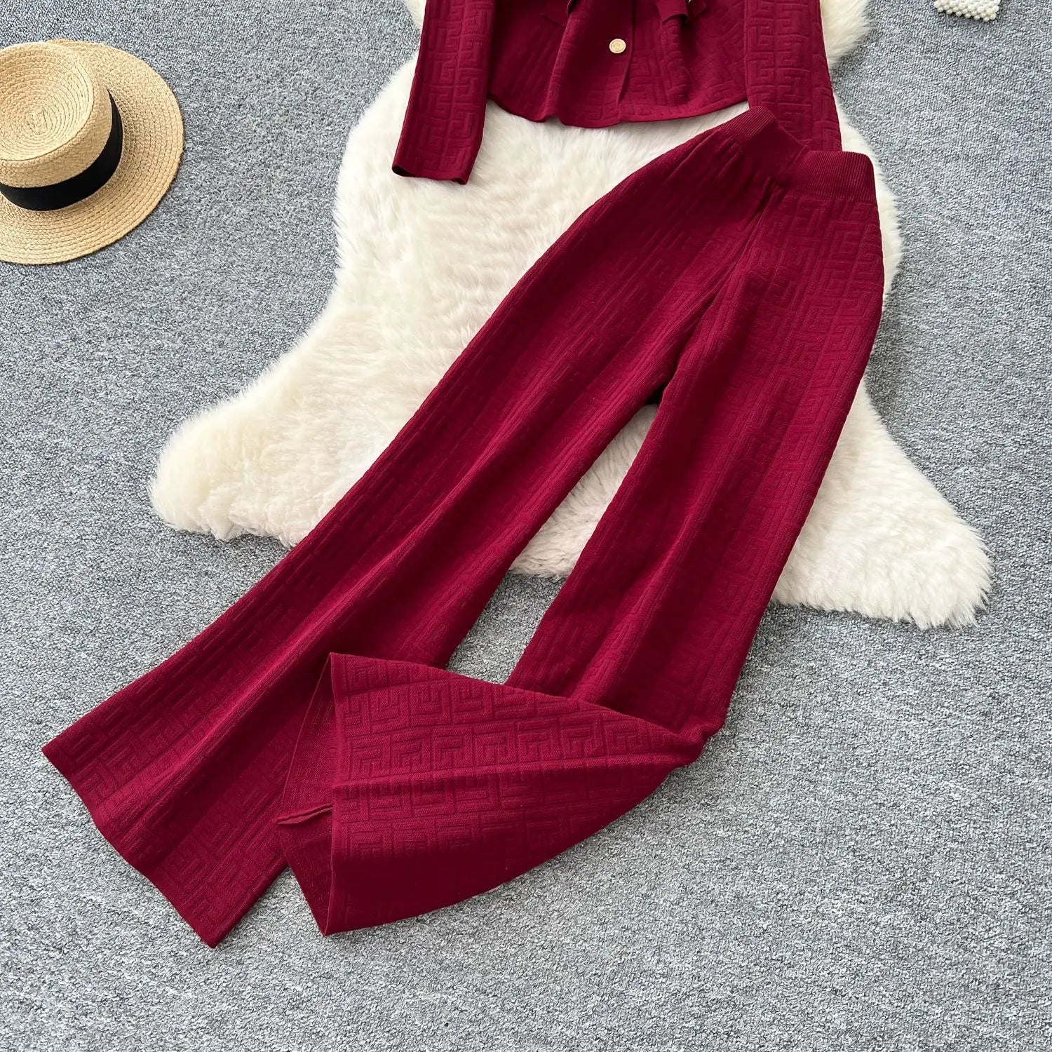 Two Piece Pant Set Turn Down Collar With High Elastic Waist Y2K Streetwear Elegant - SN Wigs & More