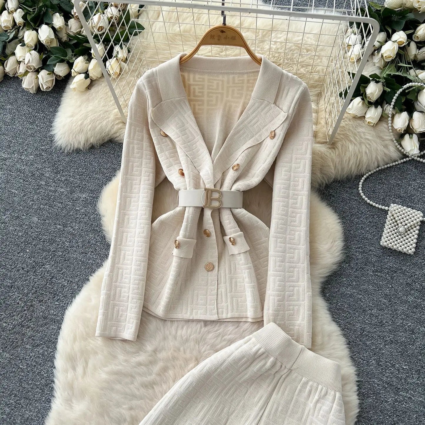 Two Piece Pant Set Turn Down Collar With High Elastic Waist Y2K Streetwear Elegant - SN Wigs & More