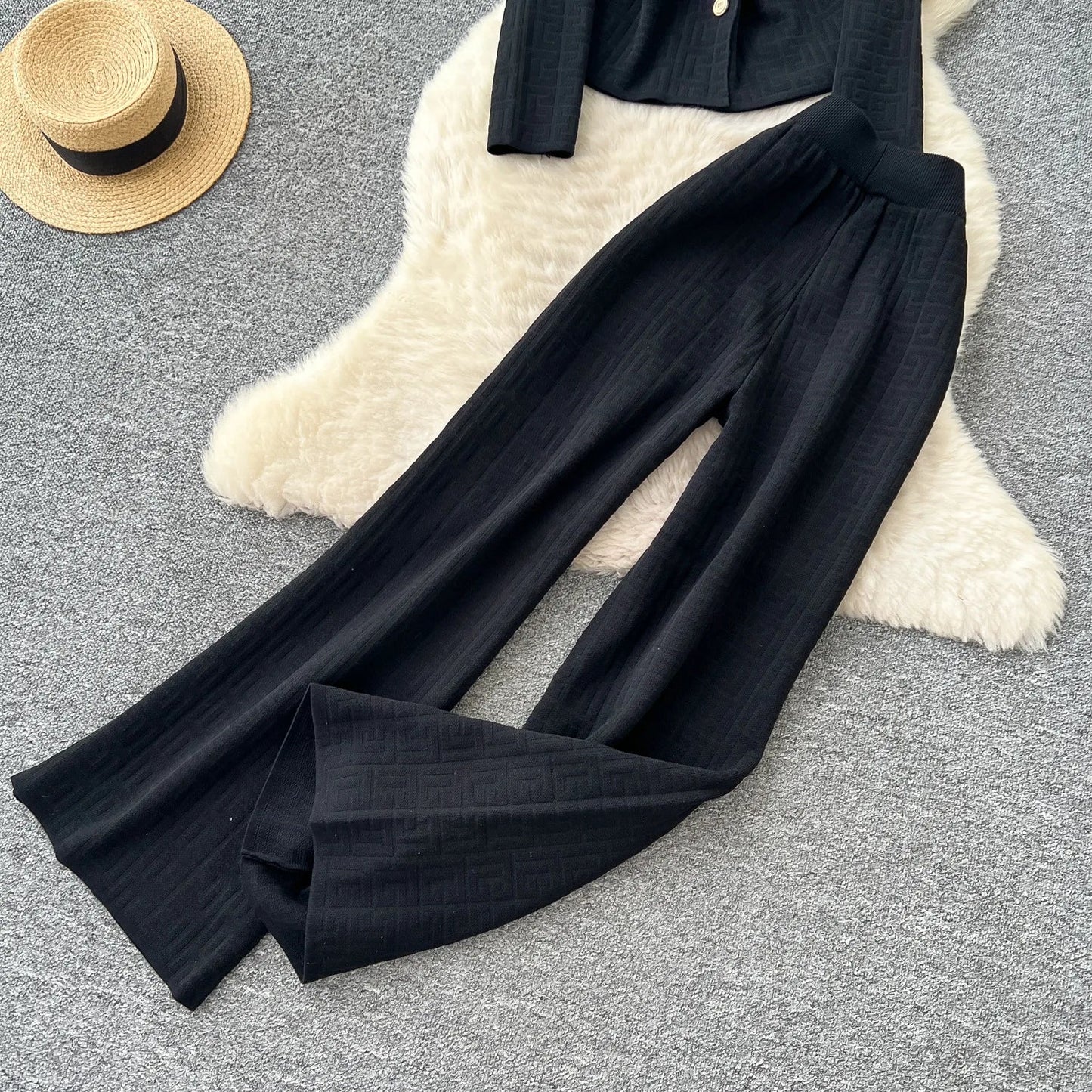 Two Piece Pant Set Turn Down Collar With High Elastic Waist Y2K Streetwear Elegant - SN Wigs & More