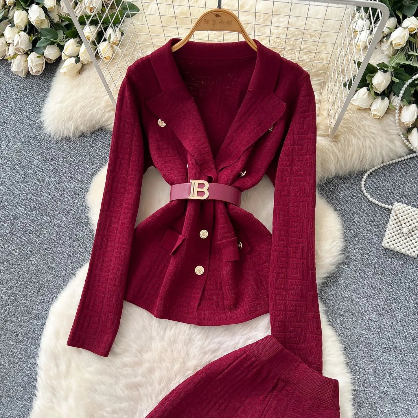 Two Piece Pant Set Turn Down Collar With High Elastic Waist Y2K Streetwear Elegant - SN Wigs & More