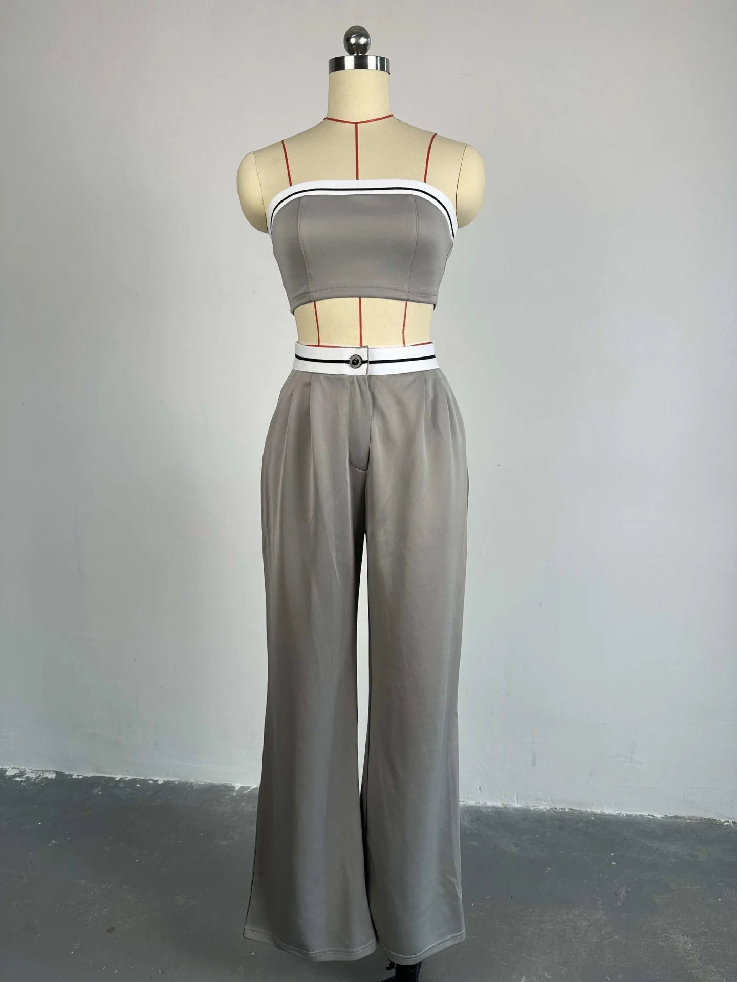 Two Piece Pant Set Vest Strapless High Waist With Pockets Sporty Summer Casual - SN Wigs & More