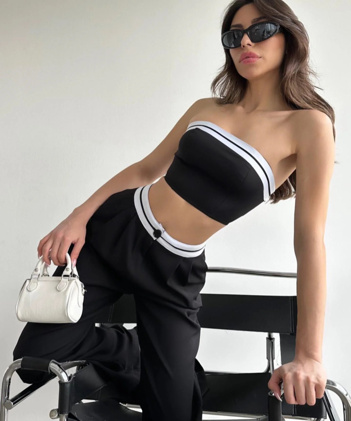 Two Piece Pant Set Vest Strapless High Waist With Pockets Sporty Summer Casual - SN Wigs & More