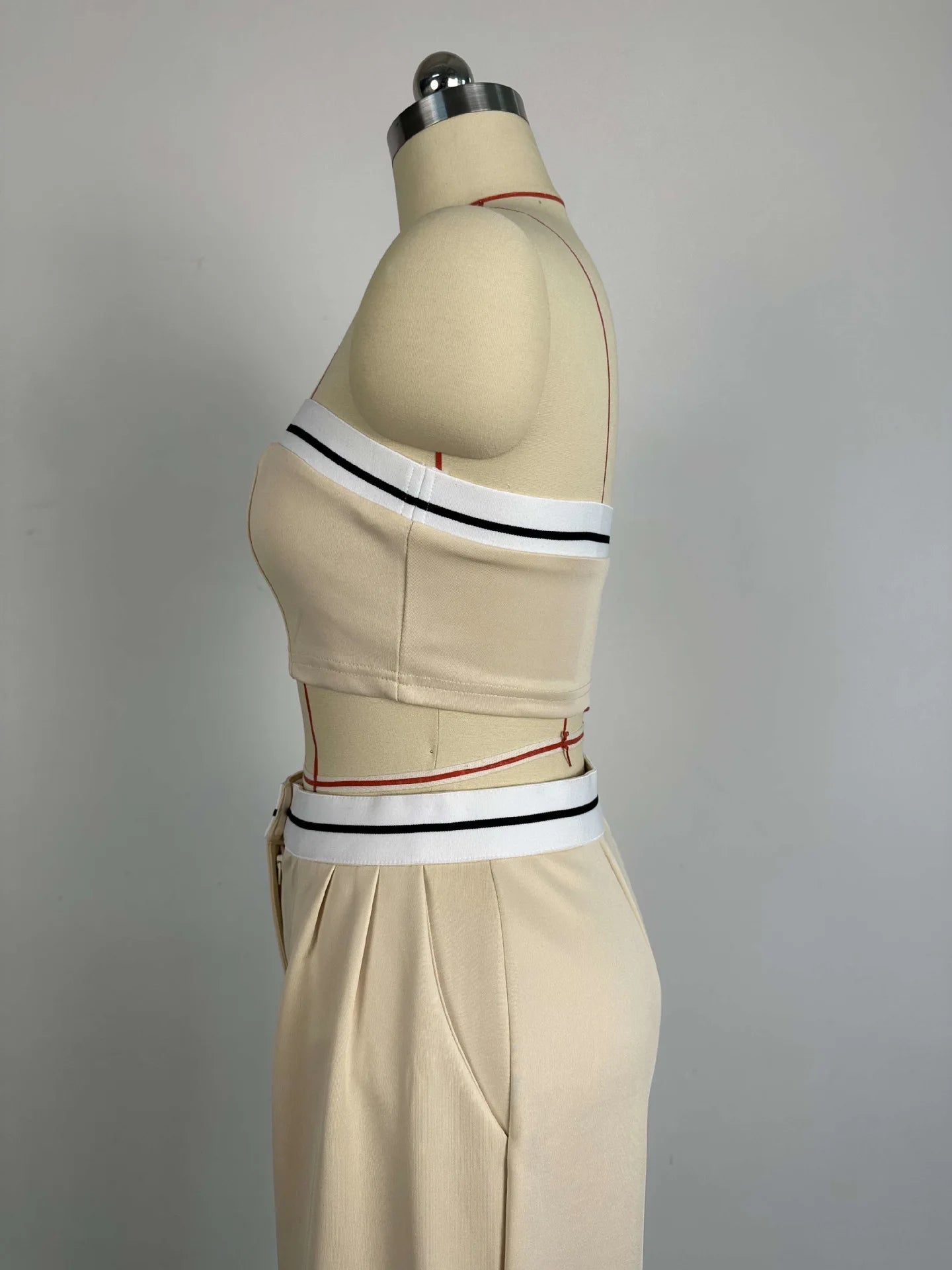 Two Piece Pant Set Vest Strapless High Waist With Pockets Sporty Summer Casual - SN Wigs & More