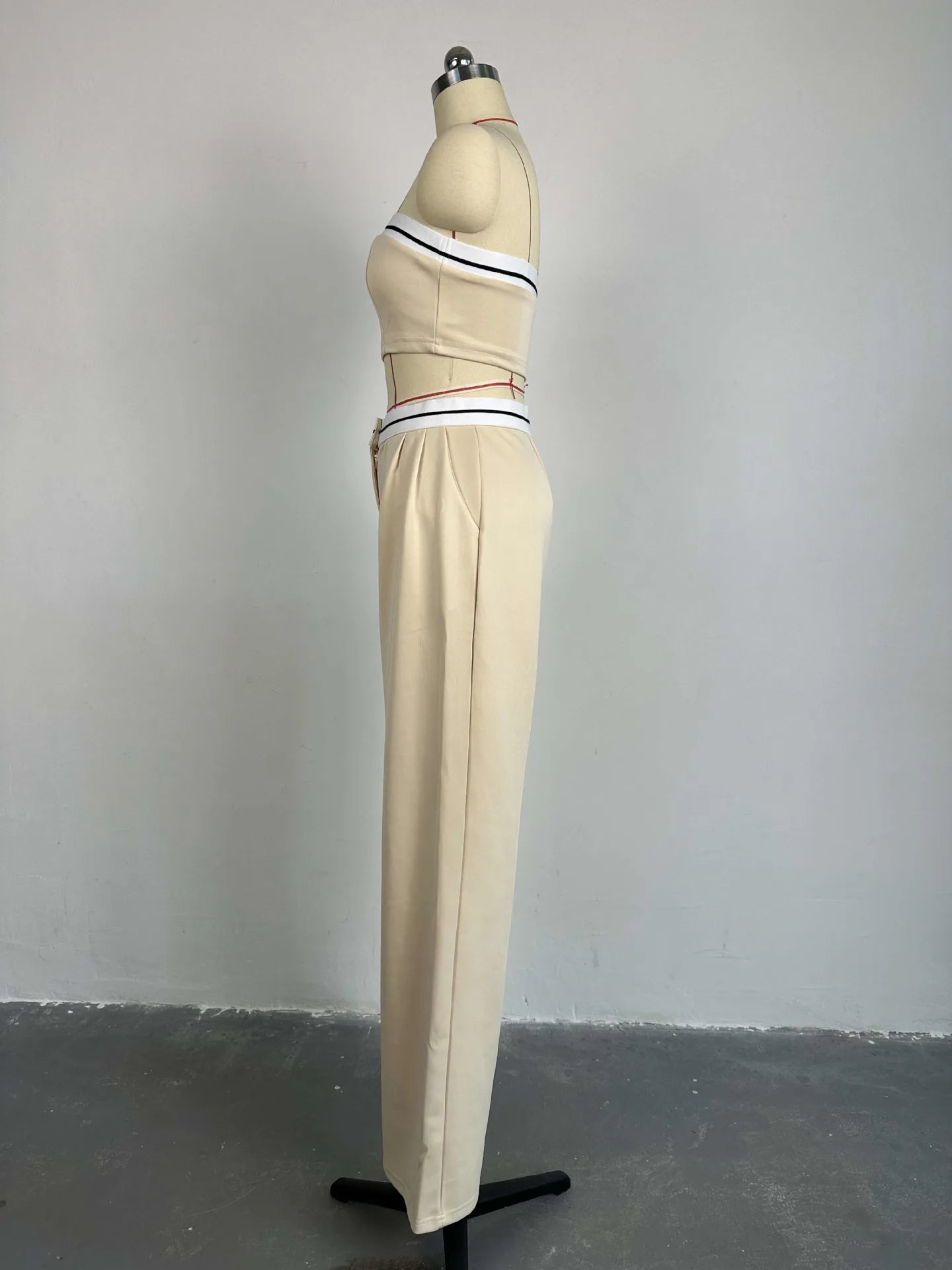 Two Piece Pant Set Vest Strapless High Waist With Pockets Sporty Summer Casual - SN Wigs & More