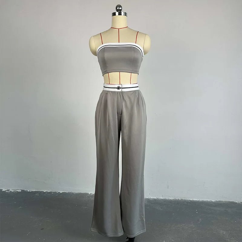 Two Piece Pant Set Vest Strapless High Waist With Pockets Sporty Summer Casual - SN Wigs & More