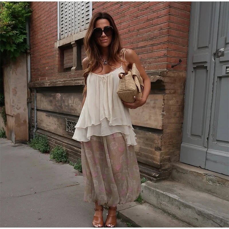 Two - Piece Pant Set With Ruffle Tie - Up Top – Casual Summer Style - SN Wigs & More