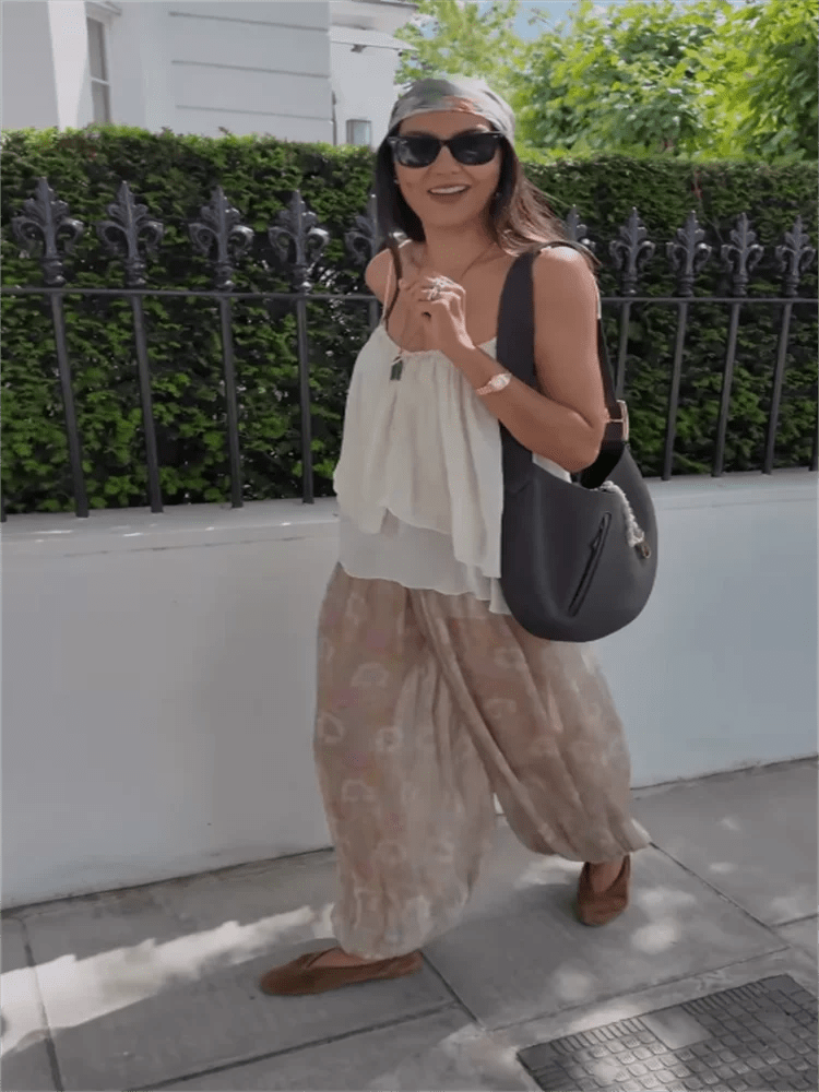 Two - Piece Pant Set With Ruffle Tie - Up Top – Casual Summer Style - SN Wigs & More