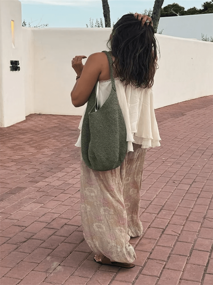 Two - Piece Pant Set With Ruffle Tie - Up Top – Casual Summer Style - SN Wigs & More