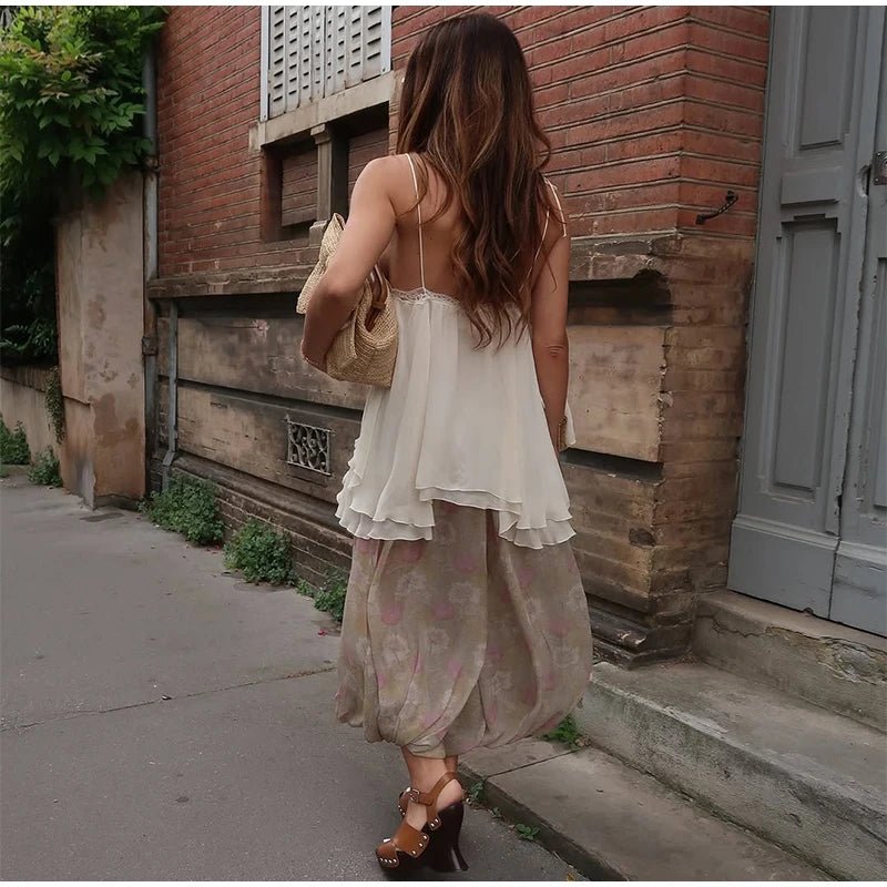 Two - Piece Pant Set With Ruffle Tie - Up Top – Casual Summer Style - SN Wigs & More