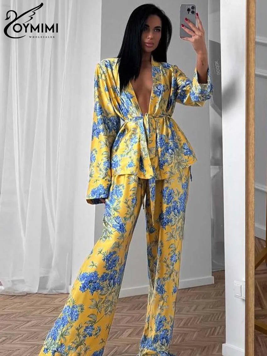Two - Piece Satin Set With Lace - Up Top And Drawstring Pants - Casual - SN Wigs & More