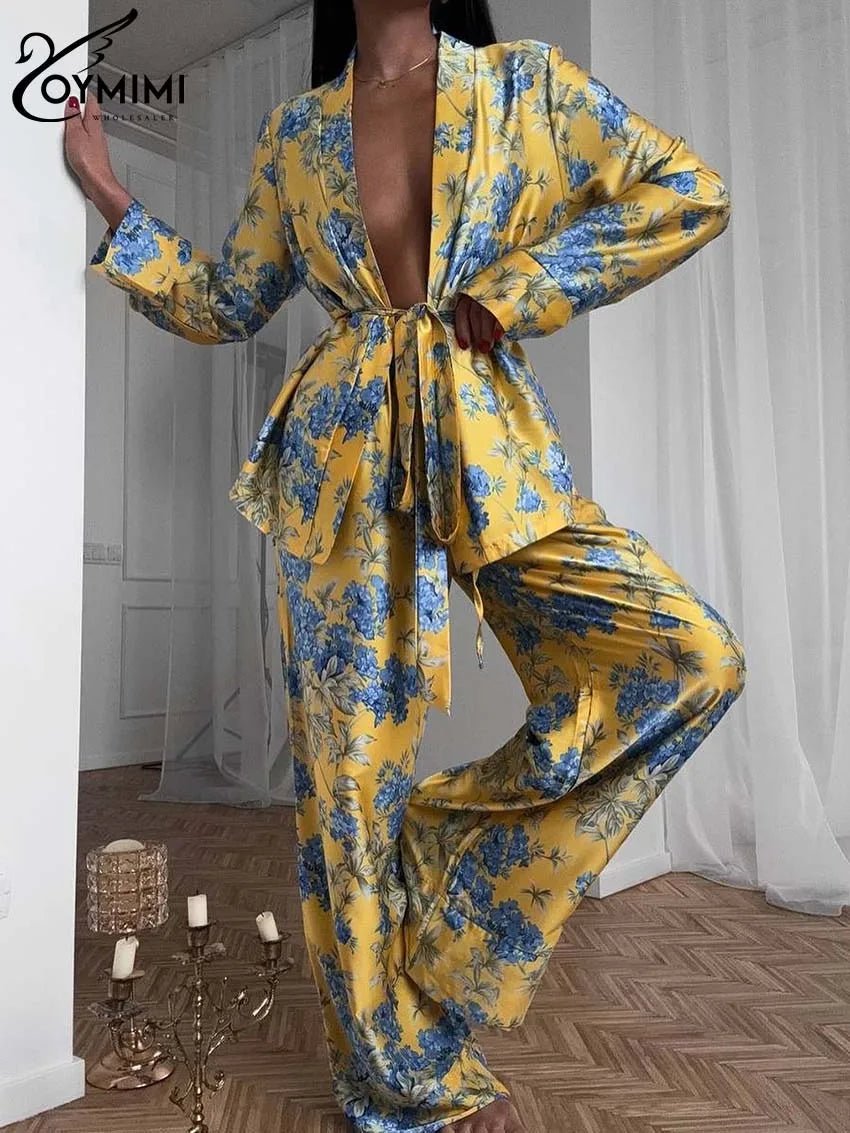 Two - Piece Satin Set With Lace - Up Top And Drawstring Pants - Casual - SN Wigs & More