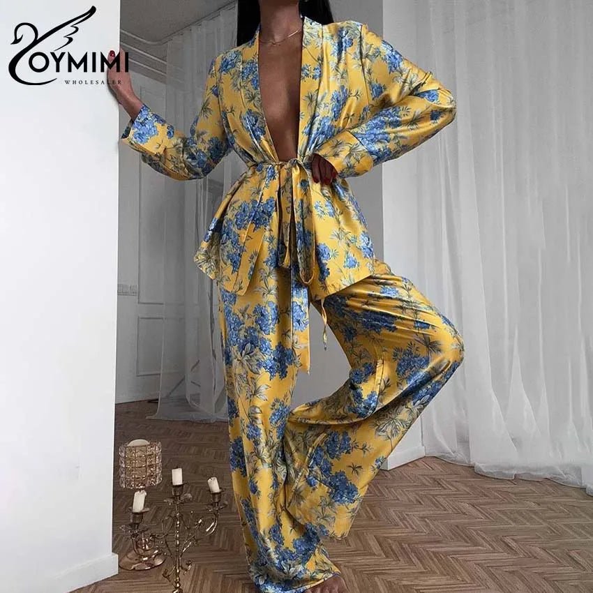 Two - Piece Satin Set With Lace - Up Top And Drawstring Pants - Casual - SN Wigs & More