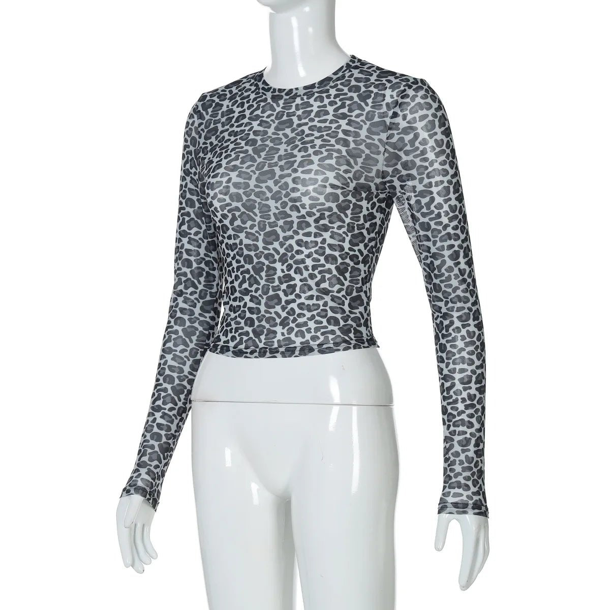 Two - Piece Set Leopard Print Sheer Mesh Top And Sequin Shorts Y2K Style - SN Wigs & More
