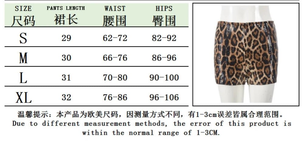 Two - Piece Set Leopard Print Sheer Mesh Top And Sequin Shorts Y2K Style - SN Wigs & More